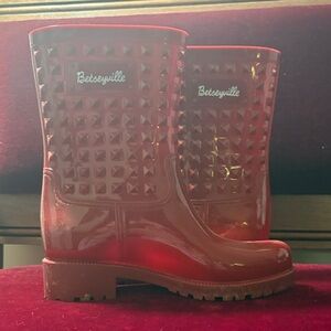 Betsey Johnson Betseyville Studded Red Rain Boots
